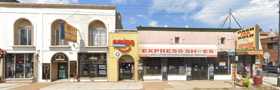 Amigo insurance office at 3438 w 26th street in La Villita, Chicago