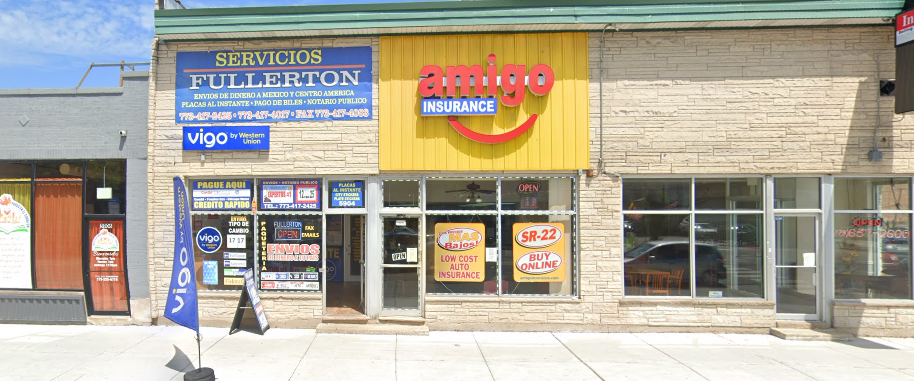 Amigo insurance office on Fullerton Avenue in Chicago